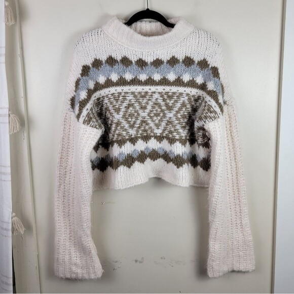 Free People Alpine Snowy Forest Cream Green Wool Blend Pullover Knit Sweater - Picture 5 of 14